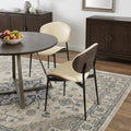 Set of Two Off White and Black Upholstered Faux Leather Curved Back Dining Side Chairs