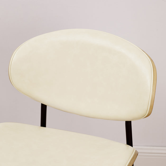 Set of Two Off White and Black Upholstered Faux Leather Curved Back Dining Side Chairs