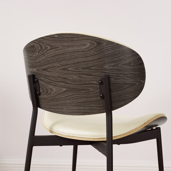 Set of Two Off White and Black Upholstered Faux Leather Curved Back Dining Side Chairs