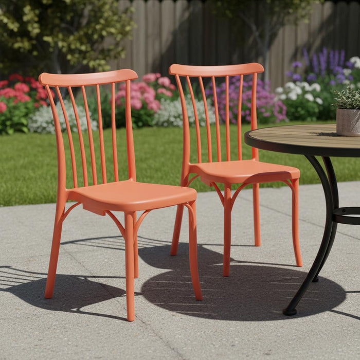 Set of Two Salmon Heavy Duty Plastic Outdoor Stacking Dining Chairs