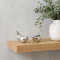 Set of Two Silver Metal Bird Tabletop Sculpture