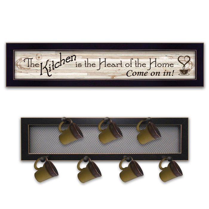 Set Of Two The Kitchen with Seven Peg Mug Rack Black Framed Wall Art