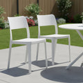 Set of Two White Heavy Duty Plastic Outdoor Stacking Accent Chairs