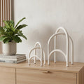 Set of Two White Iron Modern Abstract Tabletop Sculptures