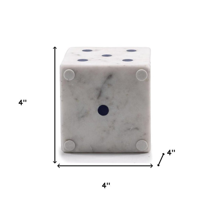 Set of Two White Marble Hand Painted Dice Tabletop Sculpture