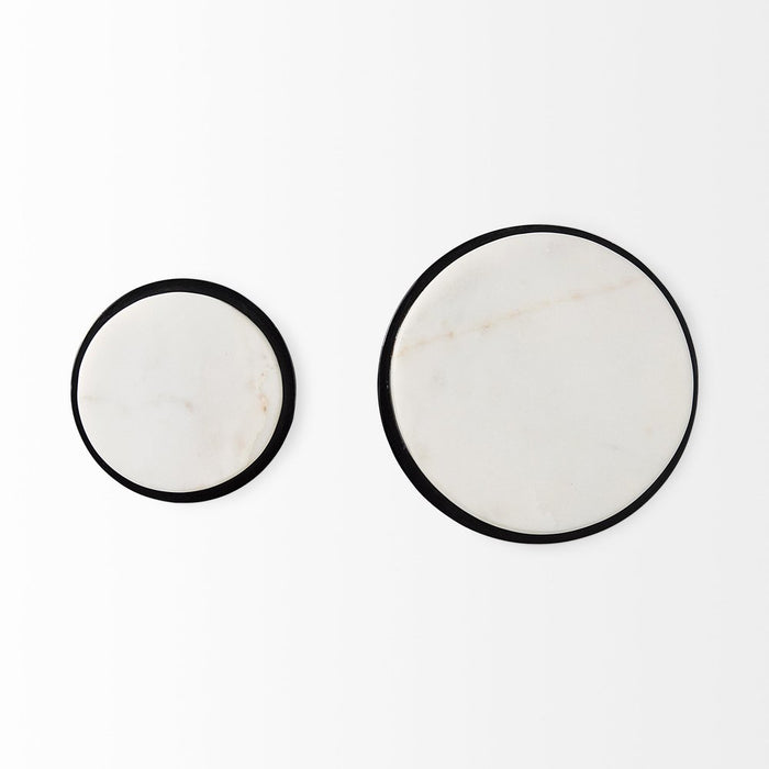 Set of Two White Marble Sphere Decorative Wall Sculpture