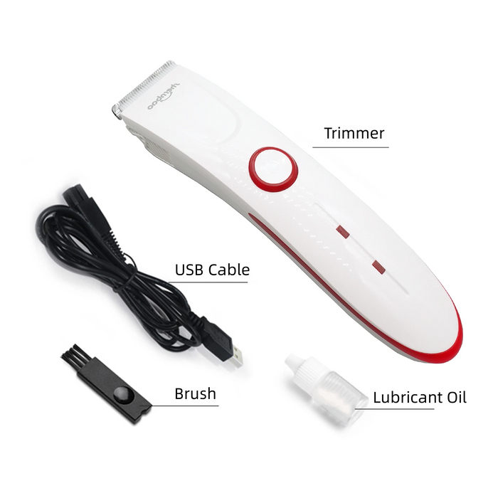 Shernbao Pet Trimmer with USB charging cable, cleaning brush and lubricant oil
