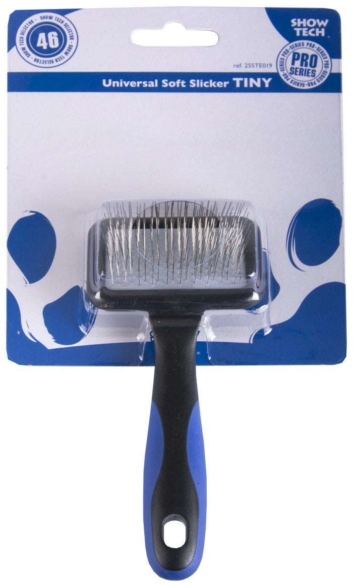 Show Tech Universal Soft Slicker Tiny brush on its blue retail packaging