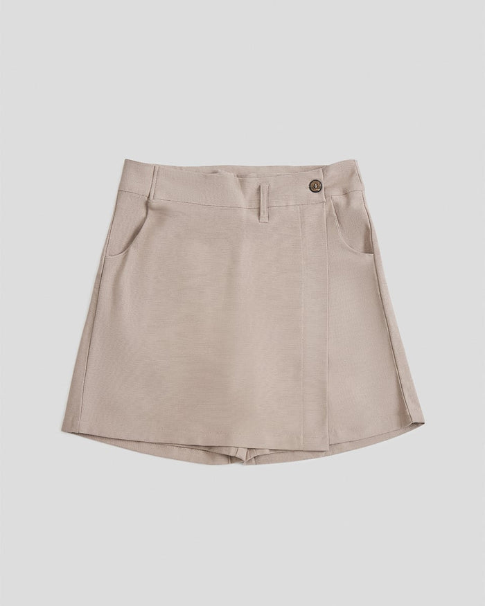 Γυναικείο Skort με Κουμπιά Basic Line σε 3 Αποχρώσεις-Γκρι - Μπεζ-Small