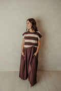 Sleeveless Brown And Plum Striped Dress w/ Sweater