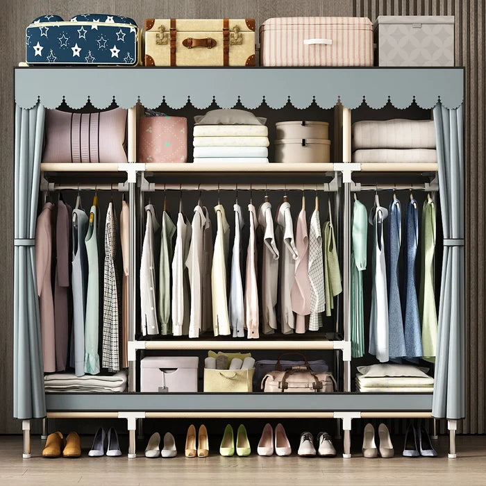 Spacious Wardrobe with Dustproof Cover - Durable Steel Frame - Ideal for Bedroom, Dorm, Entryway Organization