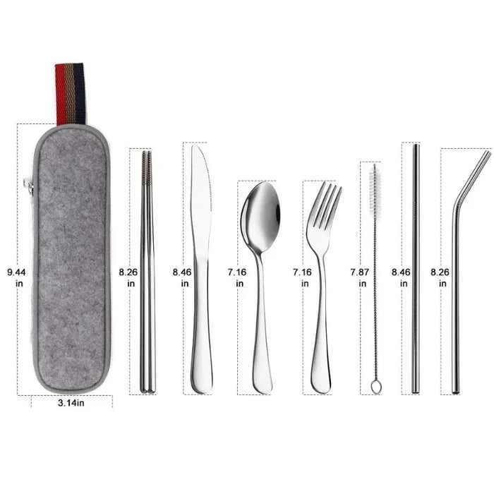 Tableware Reusable Travel Cutlery Set Camp Utensils  with Stainless Steel Spoon Fork Chopsticks Straw Portable Case
