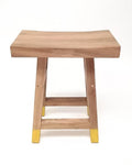 Σκαμπώ Teak με Κίτρινα Πόδια New Antik 42x25x54cm
