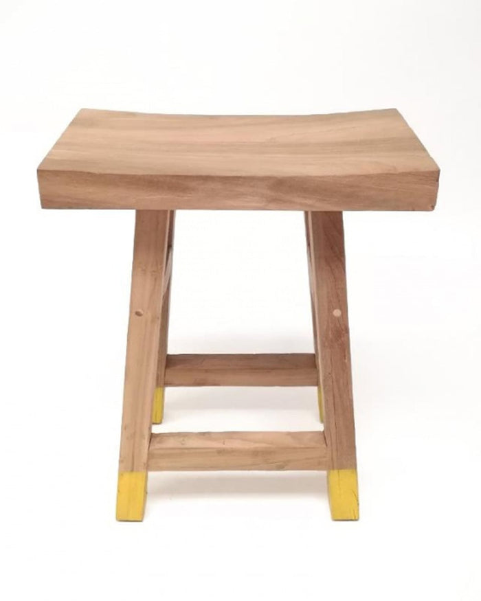 Σκαμπώ Teak με Κίτρινα Πόδια New Antik 42x25x54cm