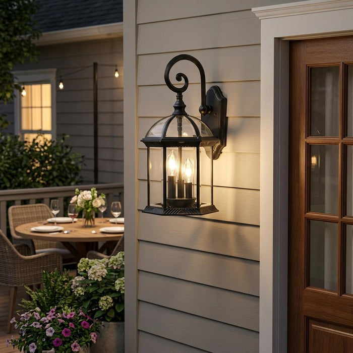 Three Light Matte Black Eastern Lantern Wall Light
