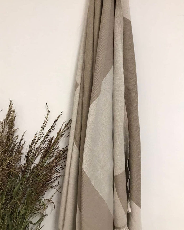 Παρεό με Ριγέ Σχέδιο &amp; Κρόσσι Frizioni 90x160cm-Μπεζ