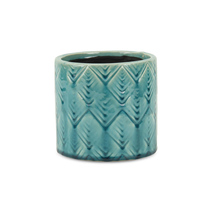 Turquoise Ceramic 22 Ounce Geometric Round Distressed Pot Planter
