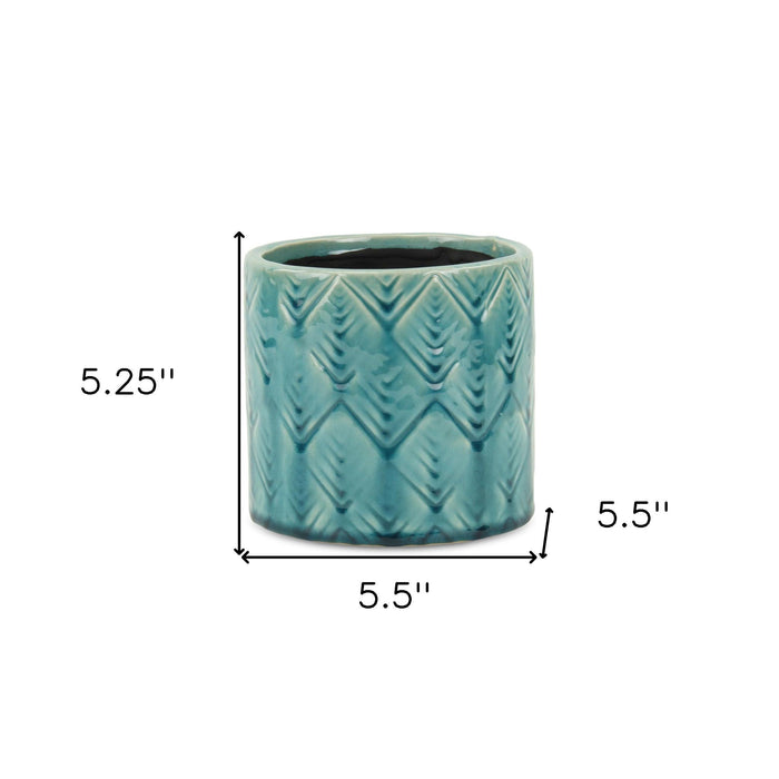 Turquoise Ceramic 22 Ounce Geometric Round Distressed Pot Planter