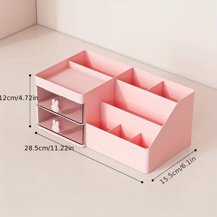 Unisex-Adult Large Capacity Cosmetic Display Case with 2 Drawers, Tension Mount, Plastic Polished Finish