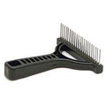Black plastic Untangler extra long tooth grooming rake, angled view
