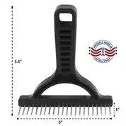 Black plastic Untangler extra long tooth grooming rake with dimensions shown