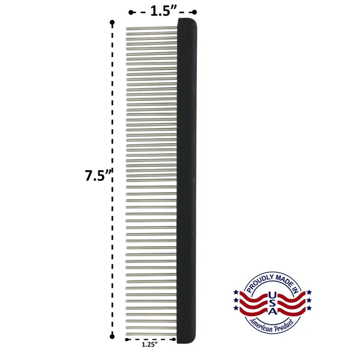 Untangler Professional Groomer II Comb with dimensions labelled 1.5 x 7.5 inches and a Made in USA badge