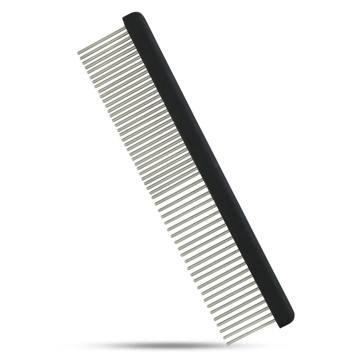 Untangler Professional Groomer II Comb, black handle with long rotating teeth, angled view
