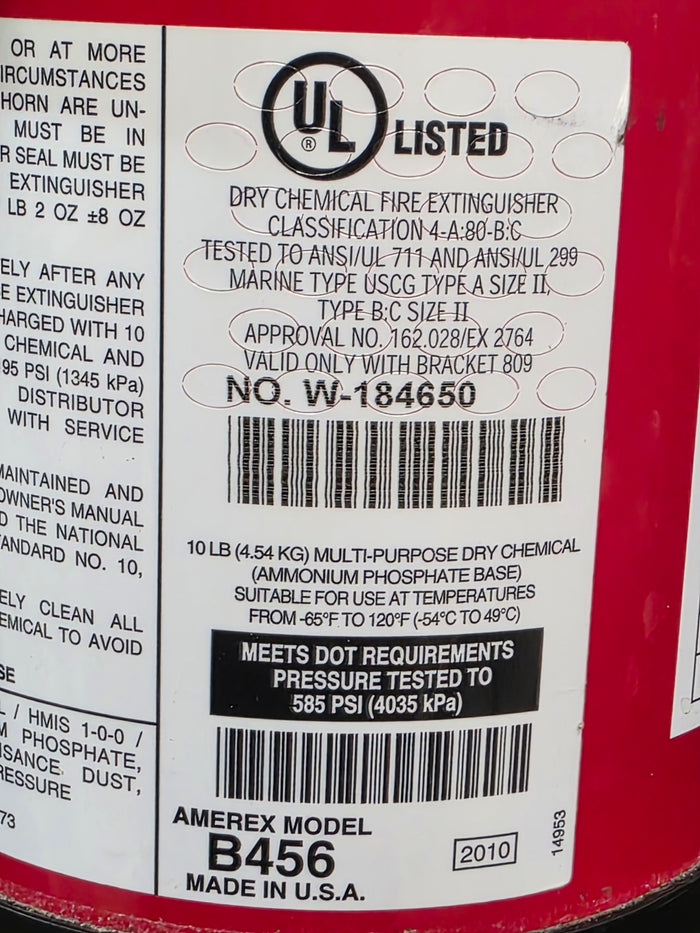 Unused Amerex B456 10 lb. Dry Chemical ABC Fire Extinguisher