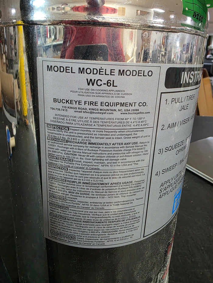Unused Buckeye WC6L Liter Class K Fire Extinguisher