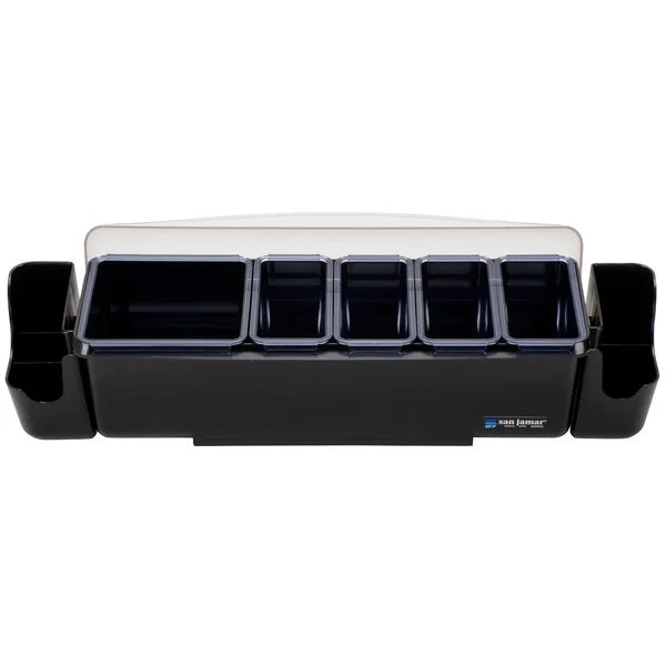 Unused San Jamar BD4005S 5-Compartment Condiment Bar with Snap-On Caddies - TH3