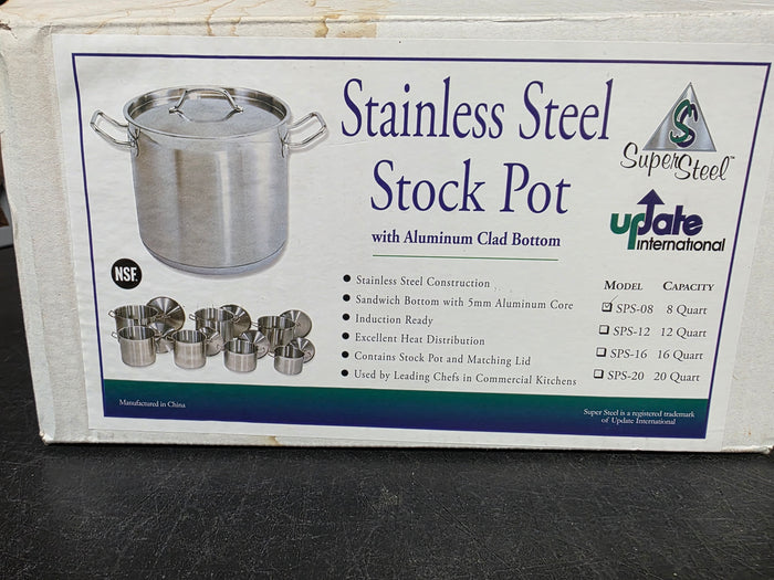 Unused Super Steel SPS-08 Stainless Steel 8 Qt Stock Pot w/Cover - TH3