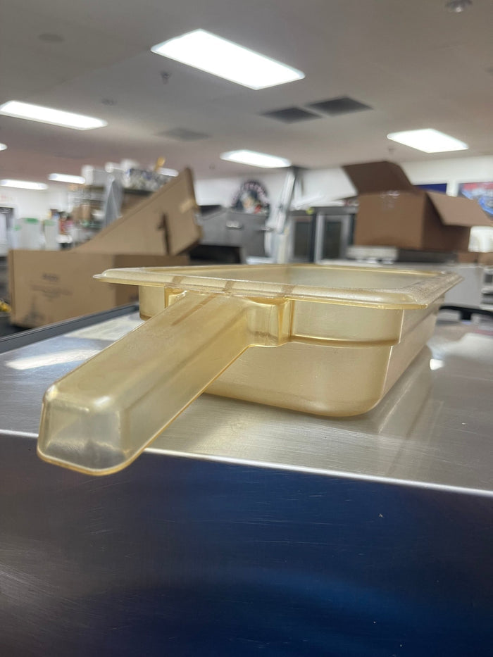 Used 1/3 Size Amber High Heat Plastic Food Pan with Handle - 2 1/2" Deep - Falcon Restaurant Supply - 2