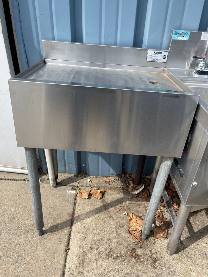 Used 24" Krowne Stainless Steel Under Bar Drainboard - SS107 - Falcon Restaurant Supply - 1