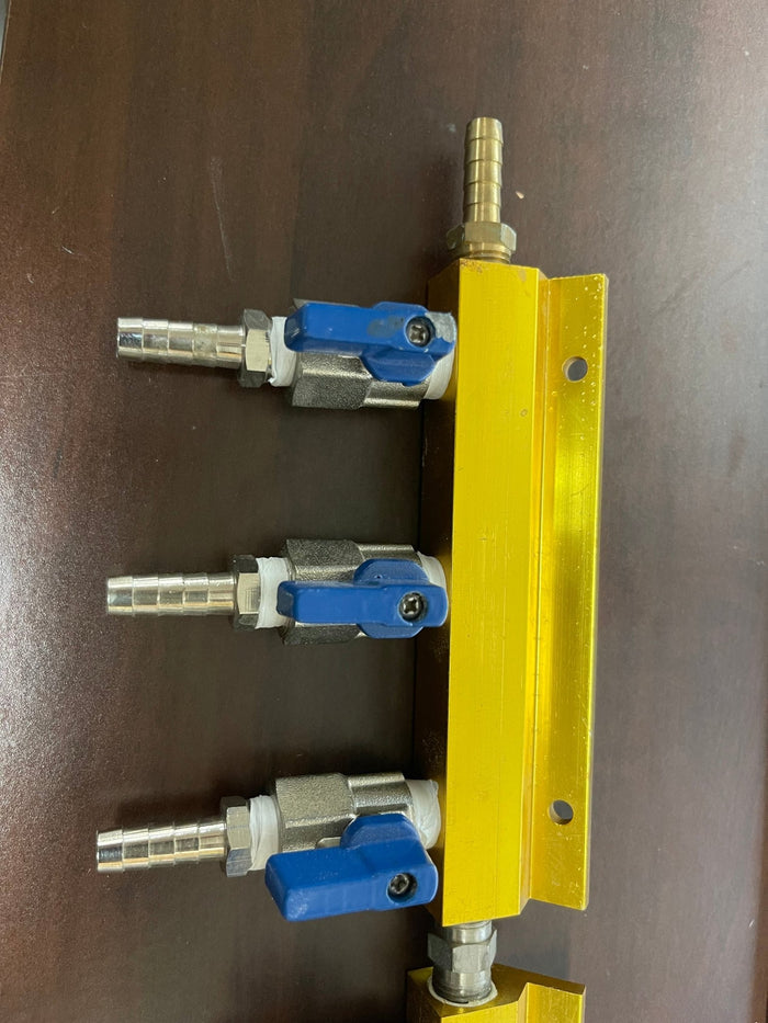 Used 6 Valve Brass 3/8" Beer Tap Bar Soda Co2 Gas Manifold with Shut - off Valves - Falcon Restaurant Supply - 2