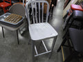 Used Aluminum Light Weight Silver Navy Indoor / Outdoor Bar Height Stool with Vertical Slat Back - Falcon Restaurant Supply - 1