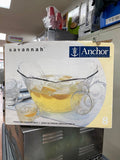 Used Anchor Savannah 7 Quart Glass Punch Bowl Set for 8 - Falcon Restaurant Supply - 1