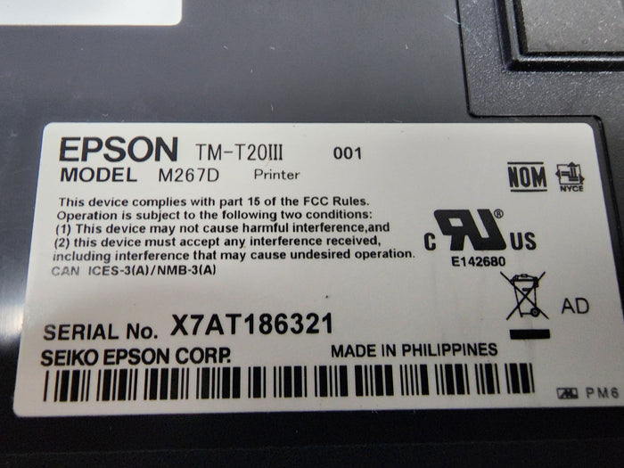 Used EPSON TM - T20III M267D Printer works with Toast POS - Falcon Restaurant Supply - 3
