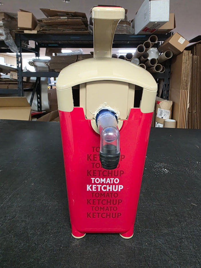Used Heinz Keystone 1.5 Gallon Red Plastic Countertop Ketchup Pump Dispenser - FG9