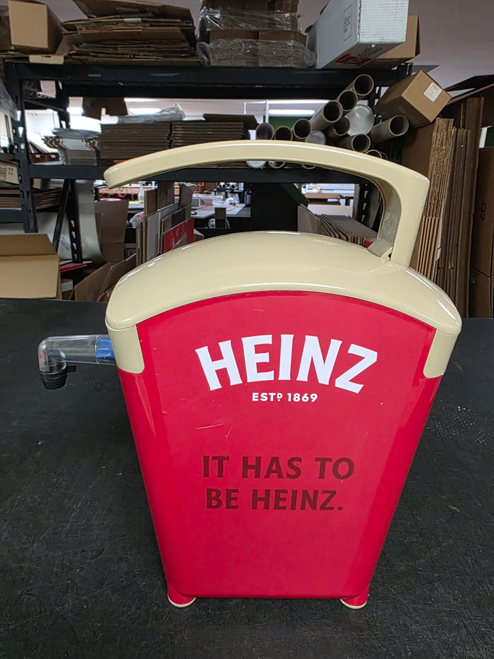 Used Heinz Keystone 1.5 Gallon Red Plastic Countertop Ketchup Pump Dispenser - FG9