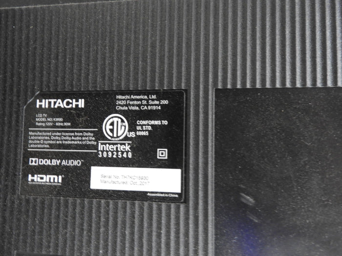 Used Hitachi 43R80 43" 4K Ultra HD LCD TV with Wall Mount - Falcon Restaurant Supply - 3