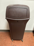 Used Rubbermaid 35 Gallon Plastic Square 2 Door Trash Can on Casters - FG9  - SS406