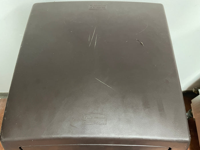 Used Rubbermaid 35 Gallon Plastic Square 2 Door Trash Can on Casters - FG9  - SS406