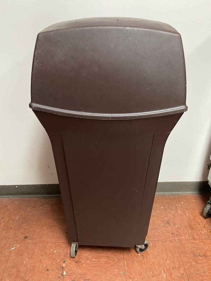 Used Rubbermaid 35 Gallon Plastic Square 2 Door Trash Can on Casters - FG9  - SS406