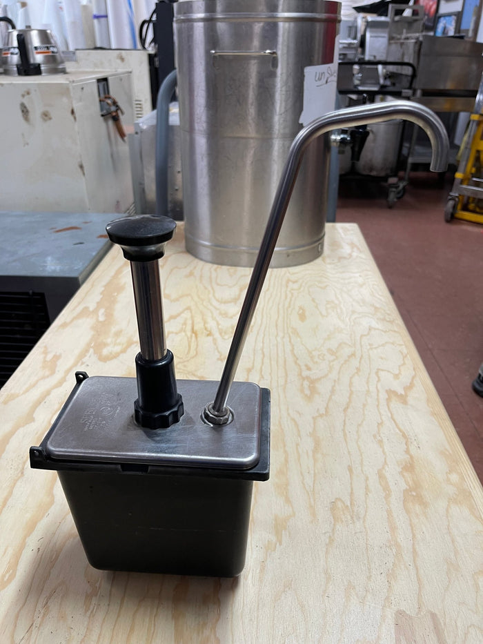 Used Server Products 87249 - 1/9 Stainless Jar Tall Condiment Pump Dispenser - Falcon Restaurant Supply - 1