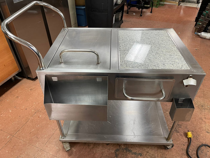 Used Stainless Steel Drink Serving Cart with Ice Bin, Drain and Caster Wheels - Falcon Restaurant Supply - 1
