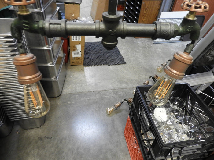 Used Steampunk Industrial Water Pipe and Spigot 2 LED Ceiling Light - Falcon Restaurant Supply - 5