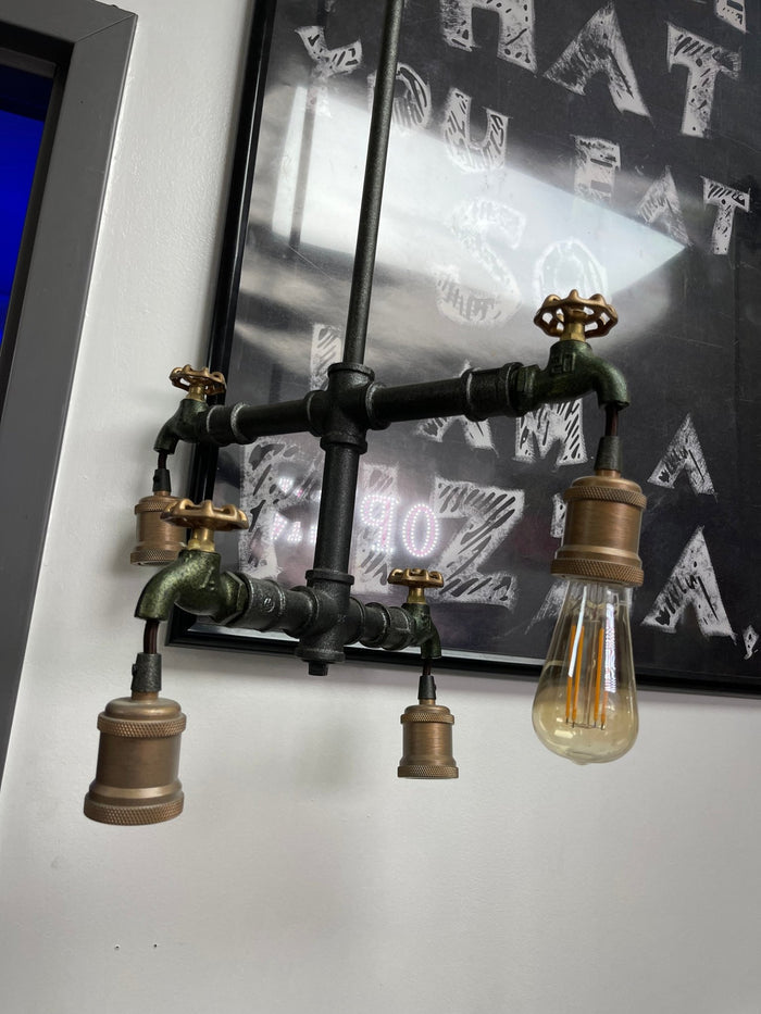 Used Steampunk Industrial Water Pipe and Spigot 4 LED Ceiling Light - Falcon Restaurant Supply - 3