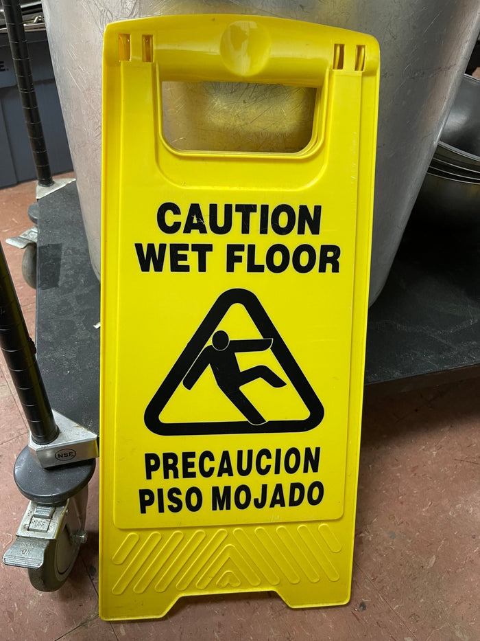 Used Yellow Plastic Folding Wet Floor Sign - Falcon Restaurant Supply - 1