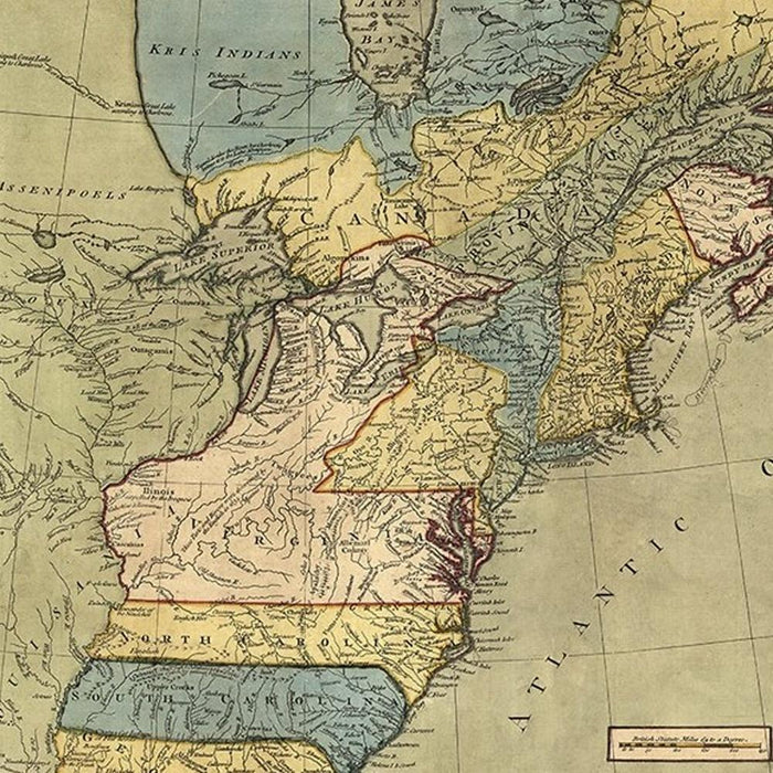 Vintage 1652 Map Of Early North America Unframed Print Wall Art