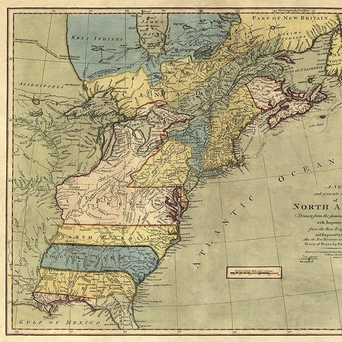 Vintage 1652 Map Of Early North America Unframed Print Wall Art